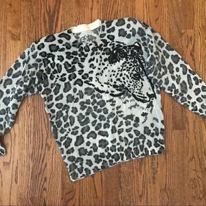 Vintage 1990s beaded gray leopard sweater top M